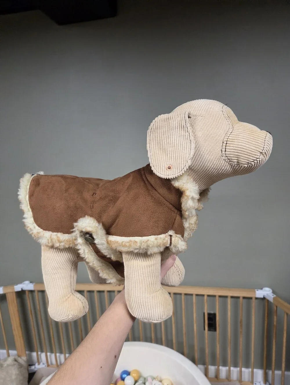Vintage 2005 Y2K Gap Tan Corduroy Stuffed Dog Plush Toy with Removable Sherpa Ja